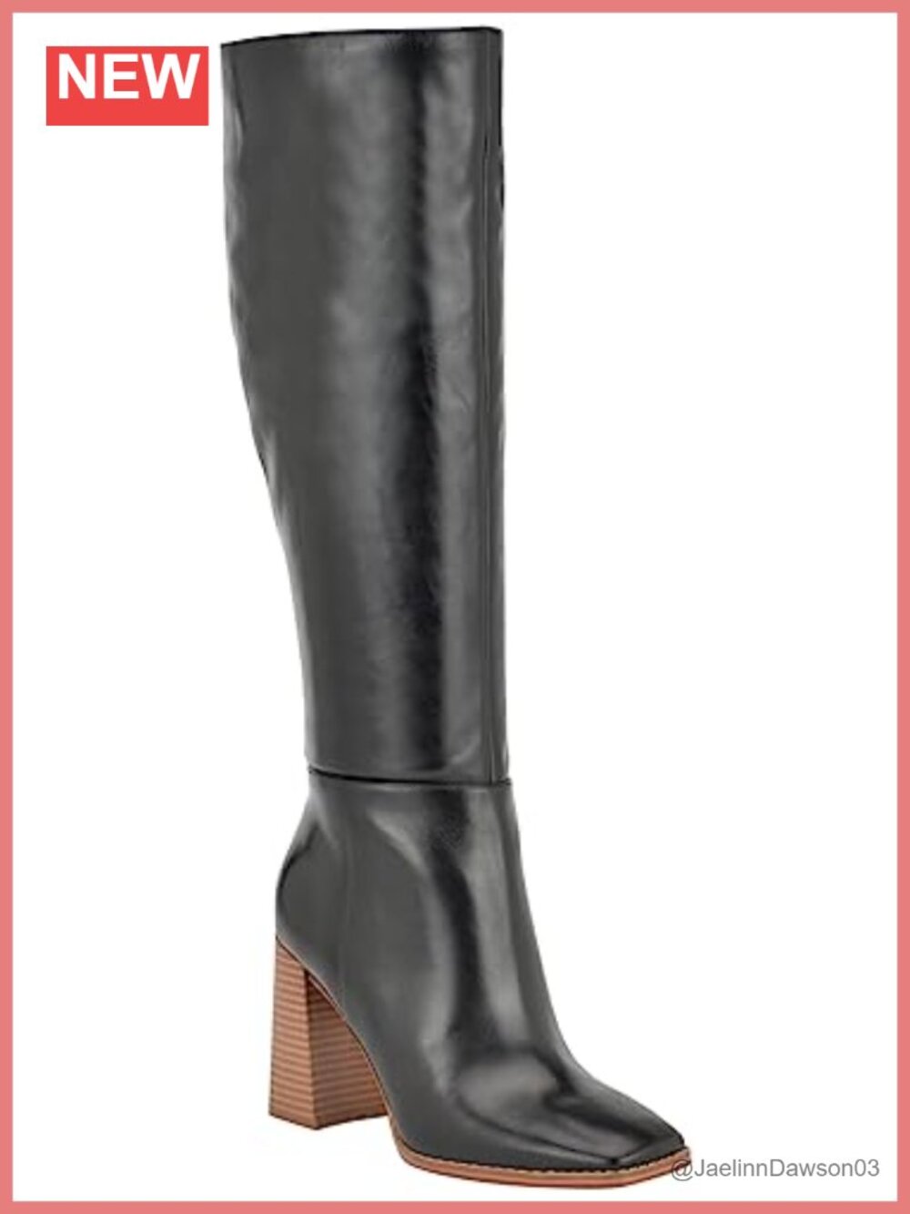 Women's Knee High Dress Boots with Block Heel Square Toe Zip Closure